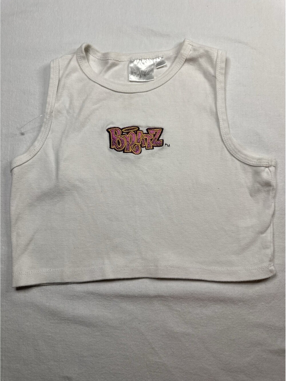 Y2K Style Bratz cropped tank top with pink embroidered design Medium Women